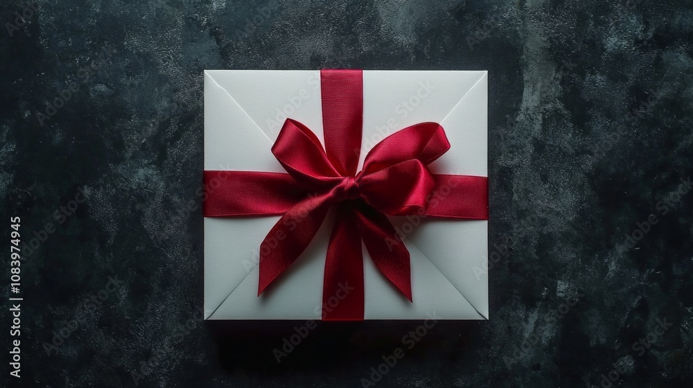 Poster a white box with a red bow on top of it