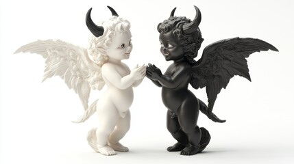 Explore the symbolism of the angel and devil statues in art