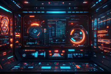 Obraz premium 3D Illustration Futuristic Spaceship Control Room Interior