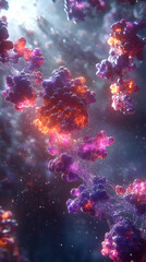 Obraz premium 3D Illustration - Microscopic View of Glowing Cells and Molecular Structures