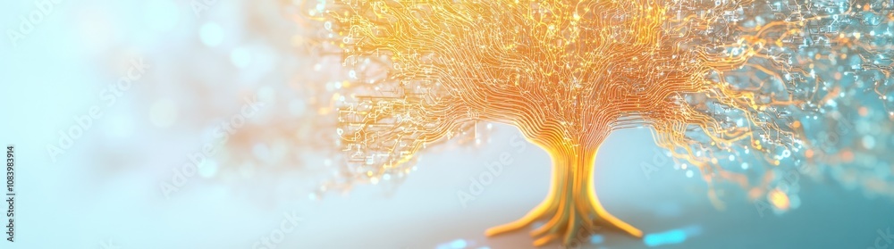 Poster a glowing tree with intricate branches and roots, symbolizing growth and vitality.