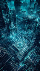 Obraz premium 3D Illustration - Futuristic Cityscape, Blueprint Design, Abstract Architecture