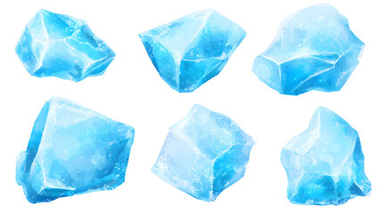 Fototapeta premium A Collection of Blue Ice Rocks Displaying Various Shapes and Textures, Perfect for Illustrating Frosty Landscapes and Winter Themes in Creative Projects
