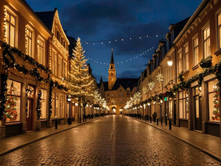 Obraz premium A decorated Christmas street 
