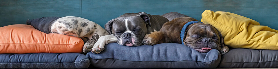 Obraz premium Doggy Daydreams: A peaceful display of dog beds and pillows, encouraging comfortable naps.