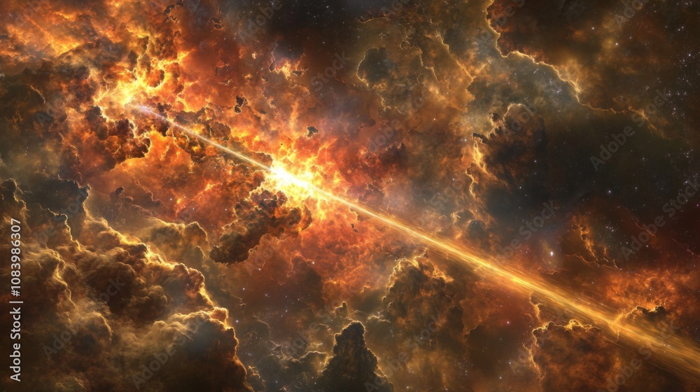 Poster Stunning Cosmic Explosion with Vibrant Colors and Ethereal Clouds in Deep Space Captured in a High-Detail Image of a Celestial Phenomenon and Interstellar Beauty