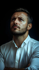 Obraz premium Photo Portrait Man White Shirt Dark Background