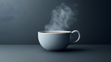 White cup of coffee with subtle steam, detailed 3D rendering, elegant simplicity on plain background