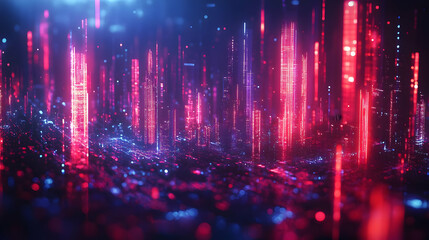 Fototapeta premium 3D Abstract Cityscape - Neon Lights and Bokeh