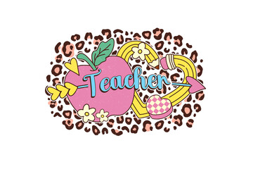 Fototapeta premium Teacher Valentine Sublimation leopard pattern T Shirt Design