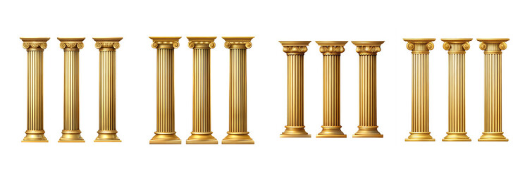 Obraz premium Golden Pillars A collection of 12 ornate golden columns, each with intricate details and unique designs, standing tall and proud, symbolizing strength, stability, and enduring legacy. 