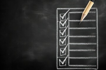 Checklist on Chalkboard with Pencil Drawing