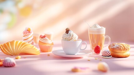 Pastel Coffee and Bakery Delights on a Soft Background