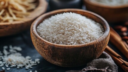 Close-Up of Fresh Basmati Rice in Rustic Bowl