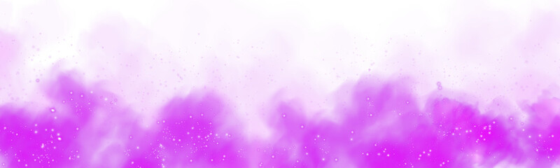 Obraz premium Fantastic purple smoke background. Magic purple smoke with glitter and small particles of twinkling stars. Fog with luminous particles. Purple vapor with stardust. Morning fog over land or water surfa