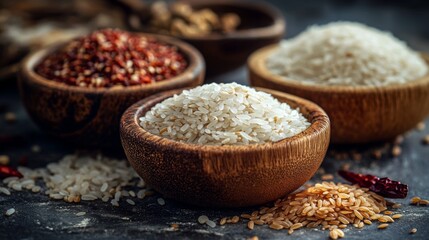 White Basmati Rice in Wooden Bowls