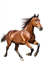 Obraz premium Stunning Chestnut Horse in Full Gallop, Isolated on White Background - High-Resolution Stock Photo