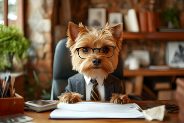 Illustration of Business Dog in Office