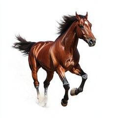 Obraz premium Stunning Chestnut Horse in Motion Dynamic Digital Painting of a Running Horse on White Background