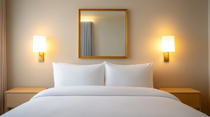 modern bedroom with cozy bedding and soft lighting