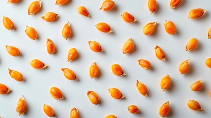 Patterned Arrangement of Corn Kernels on White Surface
