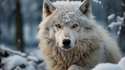 Obraz premium a white wolf in the snow WITH SHINE BLUE EYES.