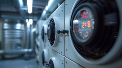 Obraz premium temperature control using air conditioning units, with digital displays showing settings