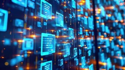 The illustration shows a document management system (DMS) which stores files in binary format for managing digital information in corporations or online