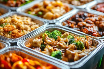 Obraz premium Delicious Variety of Asian Cuisine in Takeout Containers