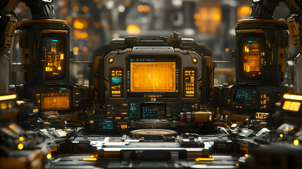 Fototapeta premium 3D Illustration Futuristic Control Panel Technology Sci-Fi Interior Spaceship