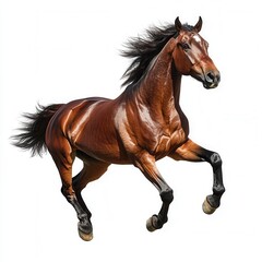 Obraz premium Majestic Bay Brown Horse in mid-air leap, isolated on white background. High-resolution equine photography.