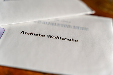 Envelope with documents for postal voting for  elections in Germany.