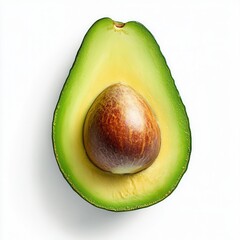 High-Resolution Close-up of a Halved Avocado with Visible Pit, Isolated on White Background - Perfect for Food Blogs, Packaging, and Culinary Websites