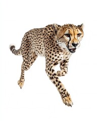 Fototapeta premium Majestic Cheetah in Motion High-Resolution Photo of a Running Cheetah on White Background.