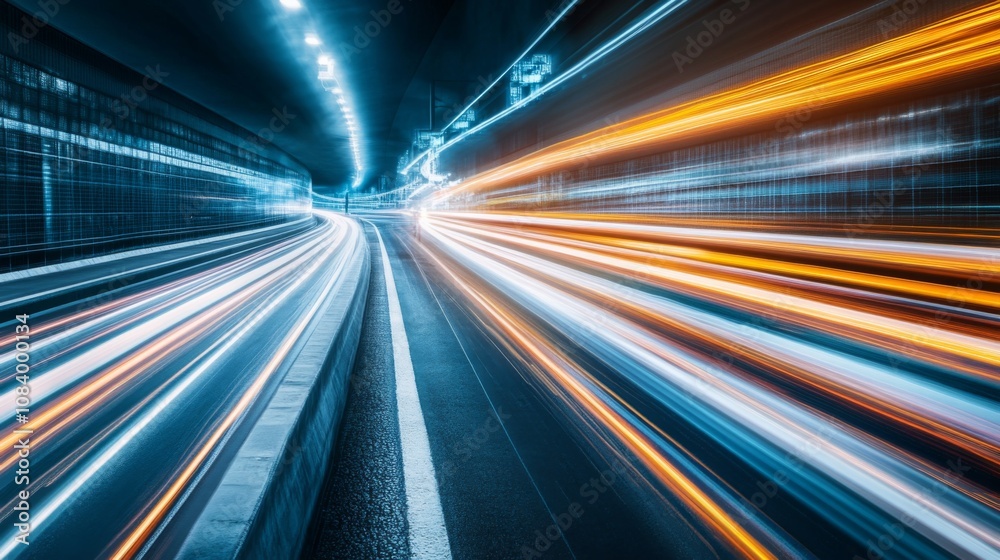 Fototapete Dynamic Light Trails in a Modern City Tunnel Capturing the Essence of Speed and Movement with Vibrant Colors and a Sense of Adventure and Motion