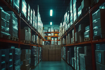 Fototapeta premium Photo Warehouse Inventory Storage Cardboard Boxes Logistics