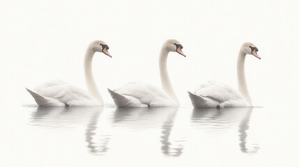 Obraz premium Serene Trio Three Elegant Swans on Calm Water, Minimalist Wildlife Photography