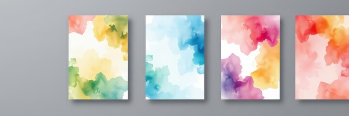 A bundle set of vibrant watercolor backgrounds perfect for business cards or flyers, colorful, set