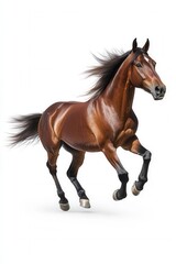 Obraz premium Stunning Bay Horse in Motion High-Resolution 3D Render of a Running Horse Isolated on White Background