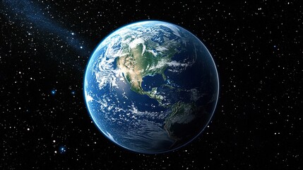 Obraz premium Stunning View of Earth from Space Captured in High Resolution Amidst the Dark Abyss of the Universe, Highlighting Landmasses and Water Bodies with Gorgeous Detail