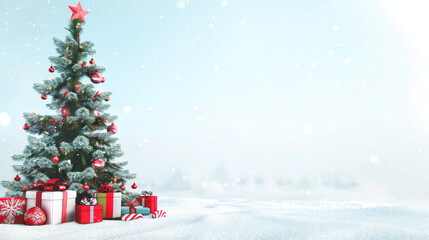 Obraz premium Christmas advertising poster, Christmas tree, New Year festive atmosphere
