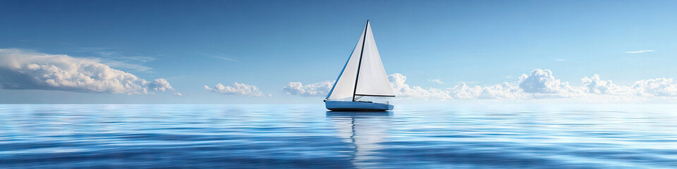 Fototapeta premium Sail Away Dreams: A sleek white sailboat gliding effortlessly across the open ocean under a cloudless sky.