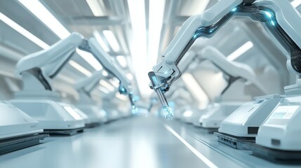 Obraz premium Automated robotics operations modern factory digital art industrial environment perspective innovation