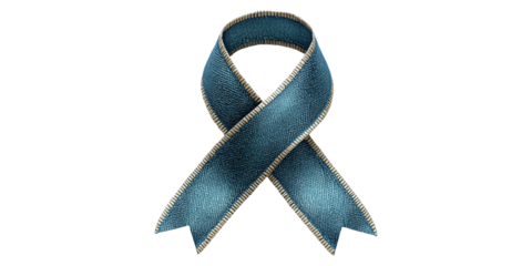 Blue Awareness Ribbon with Stitched Edges Isolated on Transparent Background