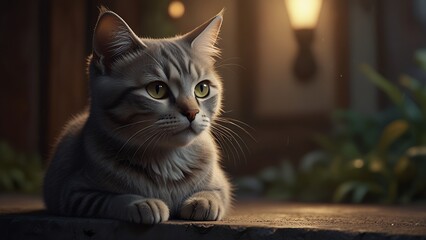 black cat cute with lighting bokeh