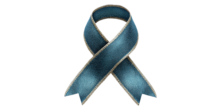 Blue Awareness Ribbon with Stitched Edges Isolated on Transparent Background