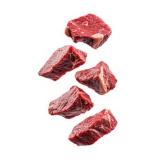 Obraz premium Fresh cuts of red meat arranged in a vertical formation, highlighting their rich color and texture, ideal for culinary presentations.
