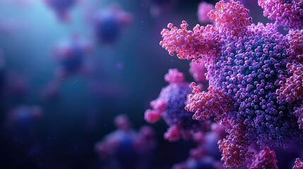 Microscopic view of virus activity laboratory scientific imagery digital environment close-up infectious disease research