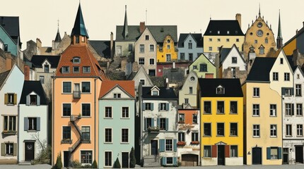 Obraz premium Colorful European Neighborhood Illustration