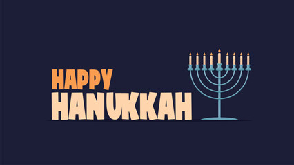 Happy Hanukkah Jewish Holiday Social Media Post Template.Hanukkah on burgundy horizontal background with holiday candles and David stars.Design for Jewish Festival of light. Place for your text.